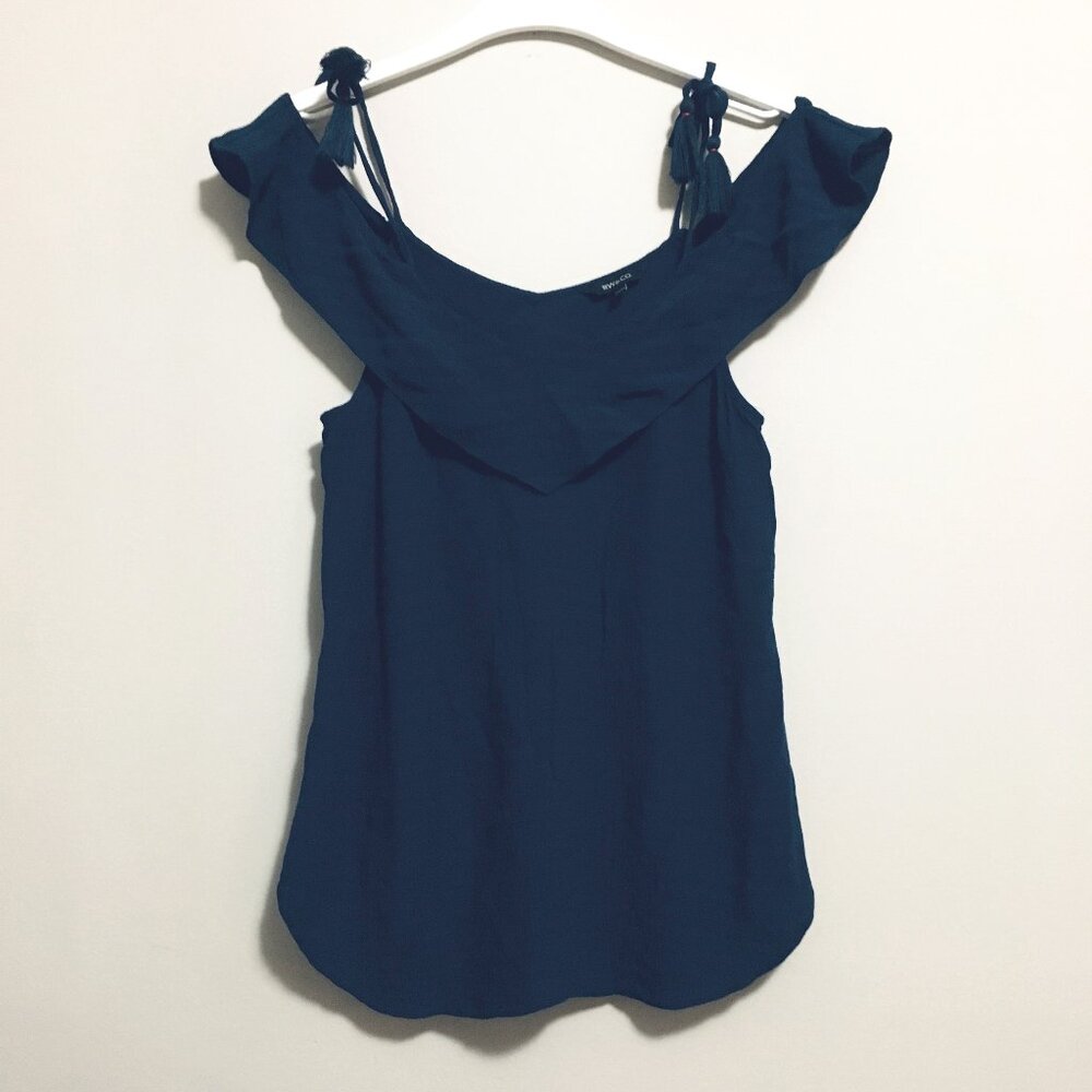 RW&CO Navy Blue Off Shoulder Tassel Tank Top Viscose Blouse XS
